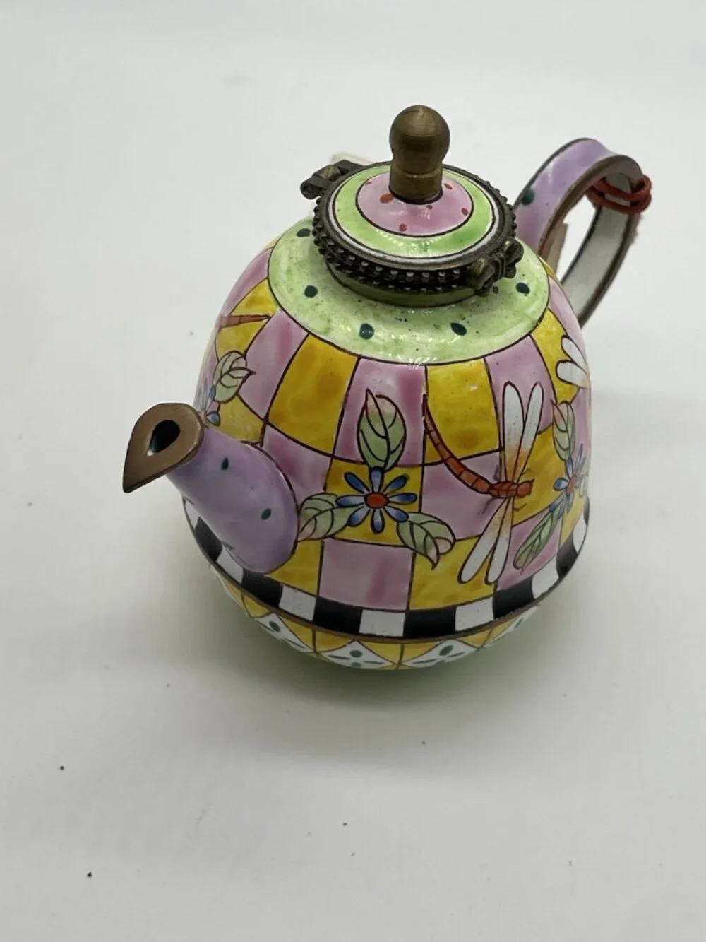 Kelvin Chen Hand Painted Enamel Mini Teapot Trinket Box No. 24 COA Dragonfly